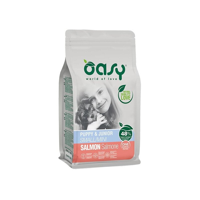 Oasy one animal protein puppy & junior small & mini con salmone per cani cuccioli 2.5kg
