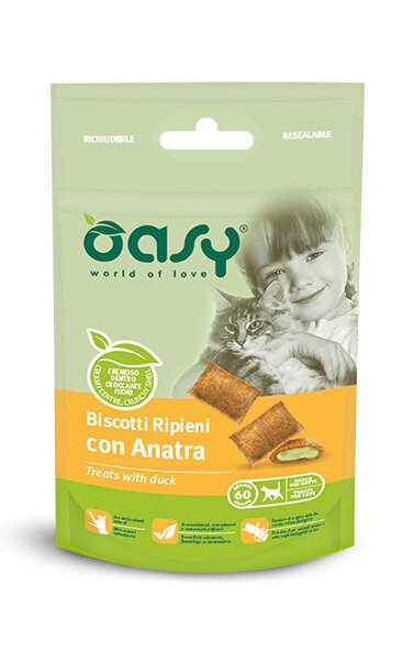 Oasy snack per gatti biscotti ripieni con anatra 60g