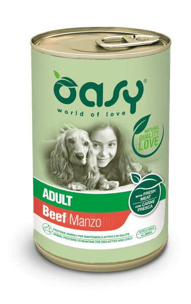Oasy wet dog lifestage patè manzo cibo umido cani adulti lattina 400g
