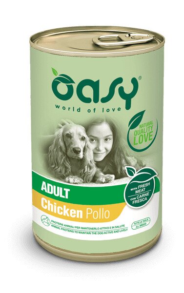 Oasy wet dog lifestage patè pollo cibo umido cani adulti lattina 400g