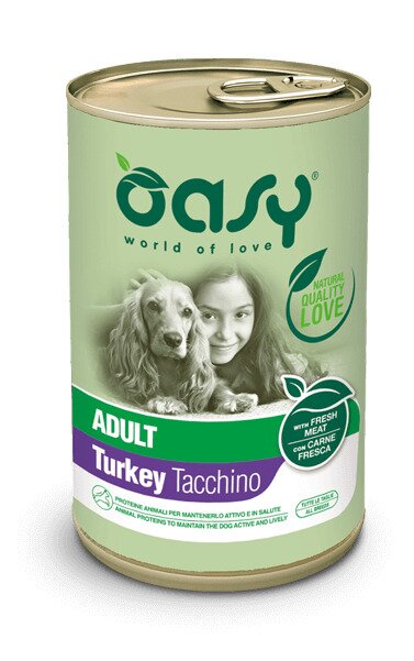 Oasy wet dog lifestage patè tacchino cibo umido cani adulti lattina 400g