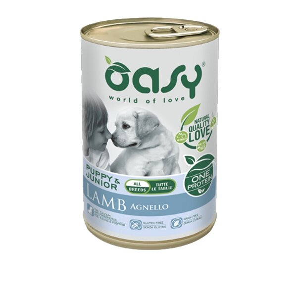 Oasy wet dog one protein agnello cibo umido per cuccioli 400g