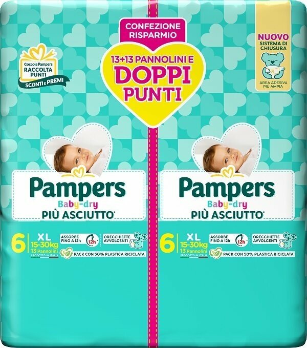 Pampers baby dry pannolino duo downcount xl 26 pezzi