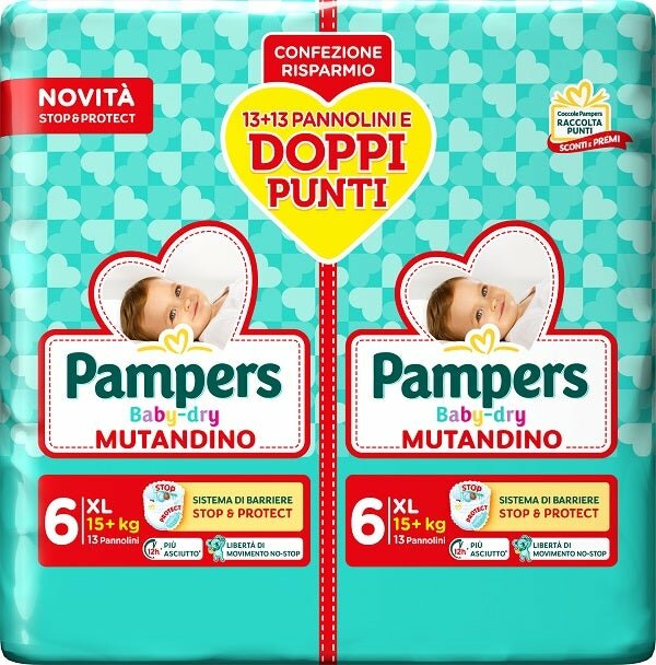 Pampers baby dry pannolino mutandina extra large duo 15+kg 26 pezzi