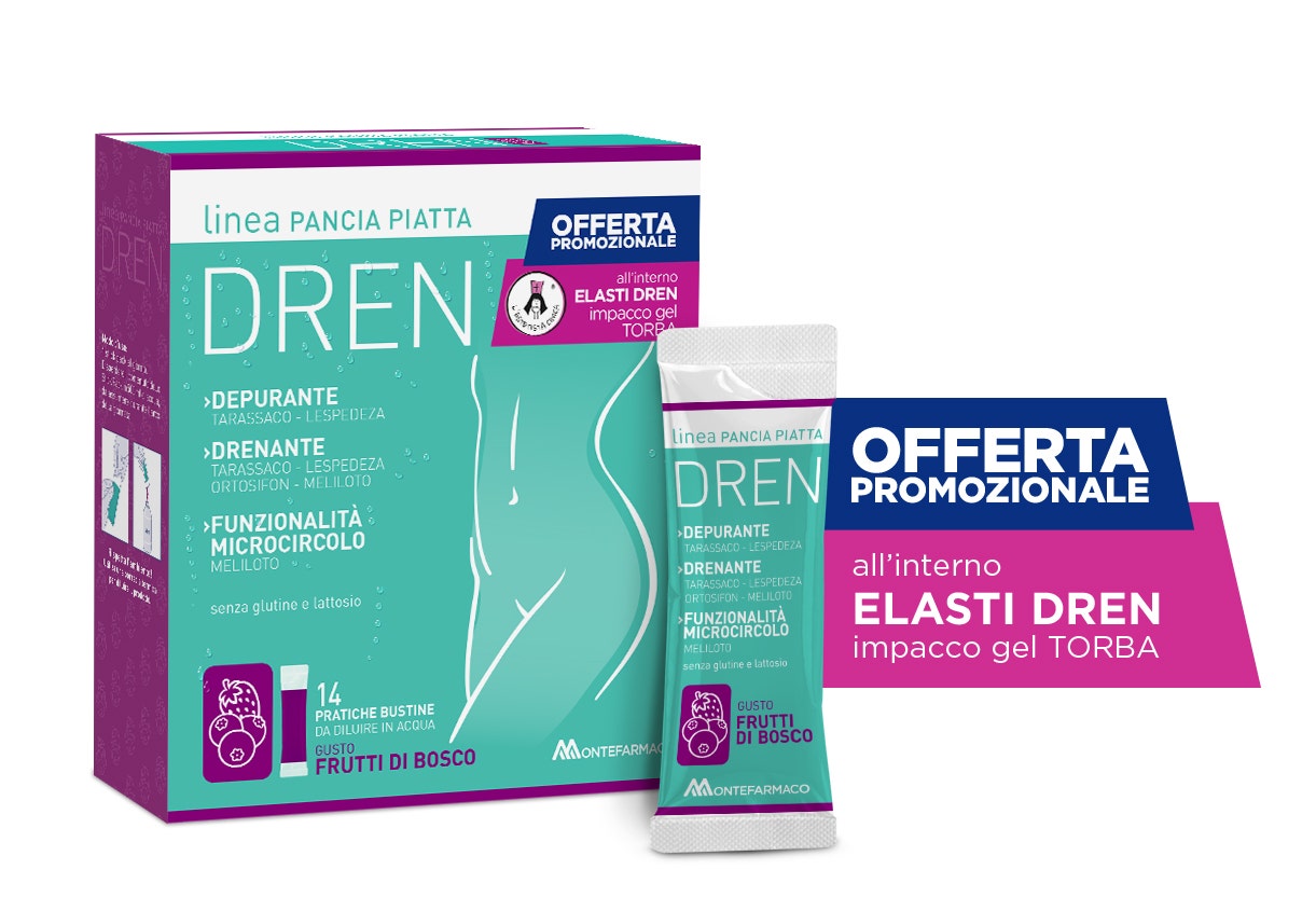 Pancia piatta dren frutti di bosco 14 bustine stick pack + torba drenante