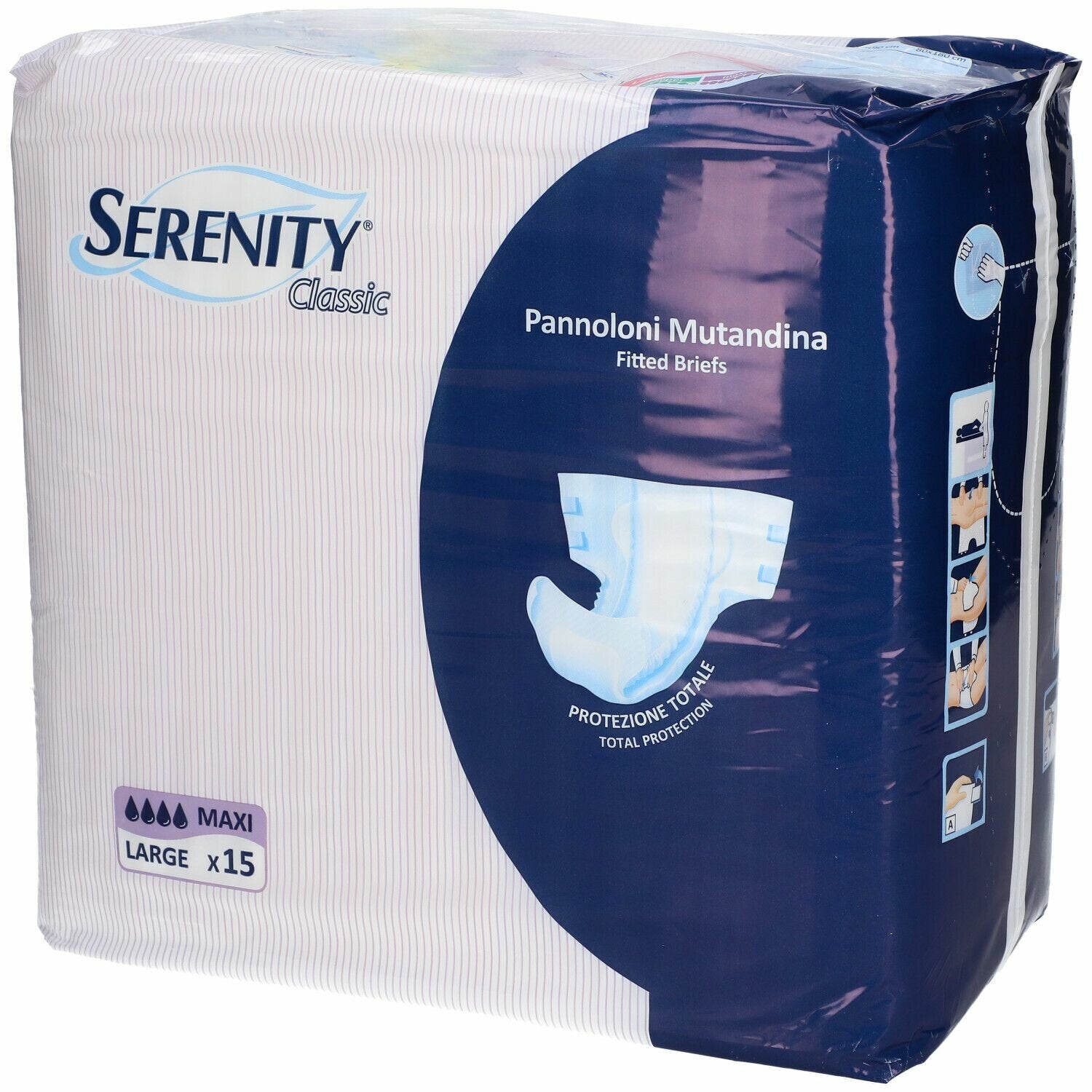 Pannolone per incontinenza a mutandina serenity classic formato maxi taglia large 15 pezzi