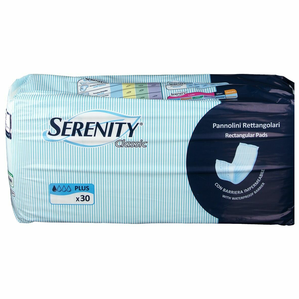Pannolone per incontinenza formato rettangolare con barrieraserenity 30 pezzi