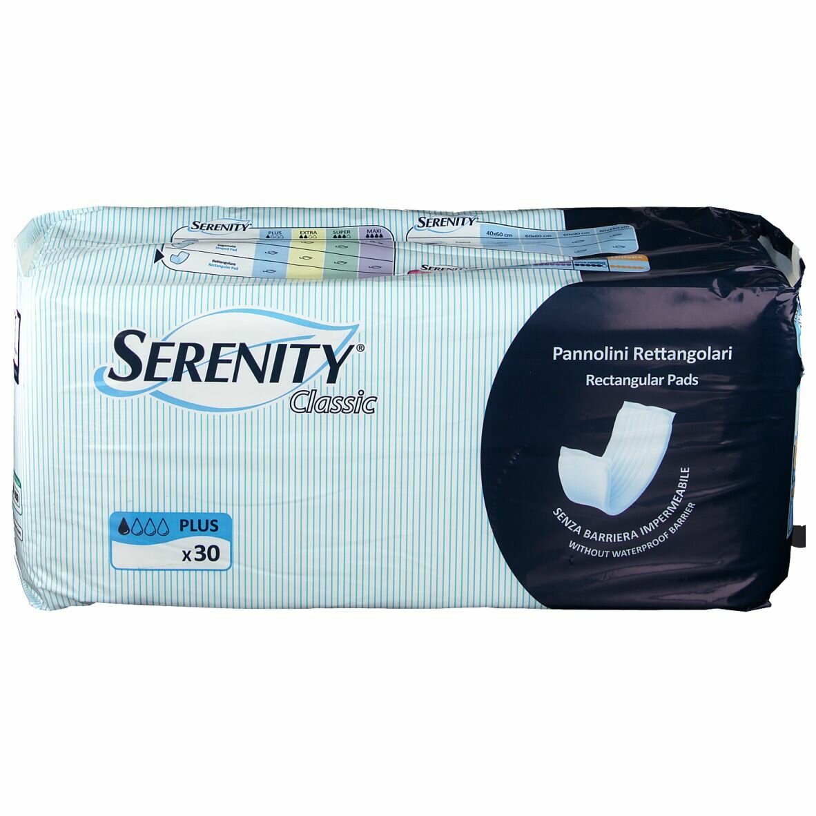Pannolone per incontinenza formato rettangolare senza barriera serenity 30 pezzi
