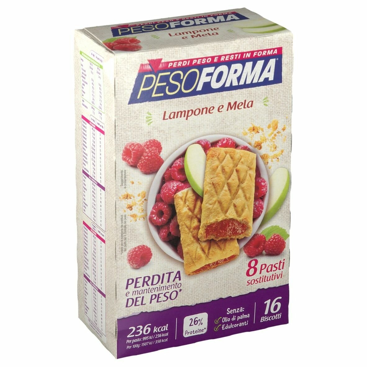 Pesoforma biscotti lampone/mela 8 pasti 16 biscotti