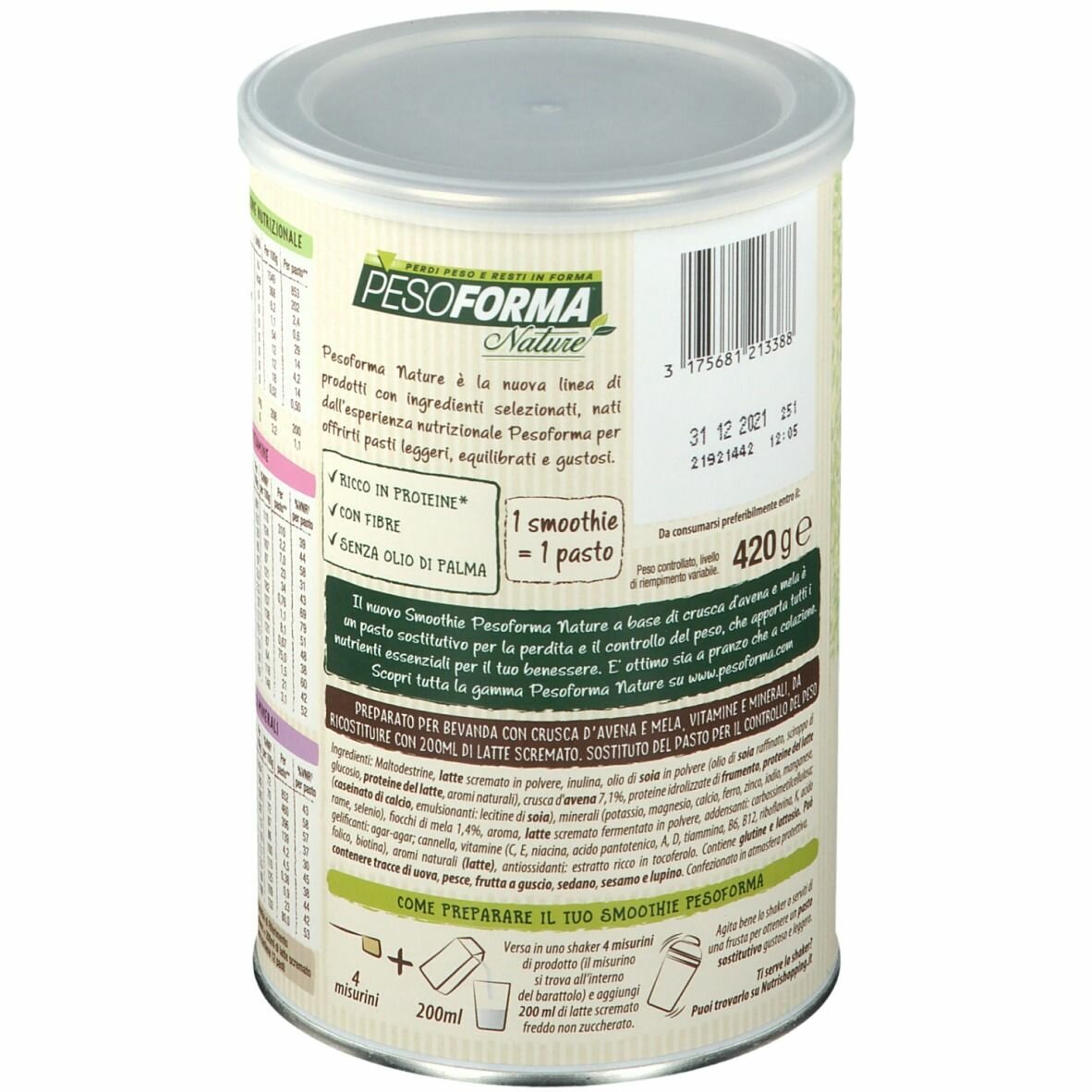 Pesoforma nature smoothie mela e crusca avena 12 pasti 420 g