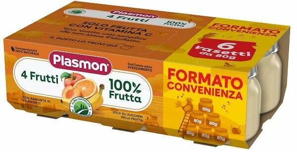 Plasmon omogeneizzato 4 frutti 6x80g 6mesi+
