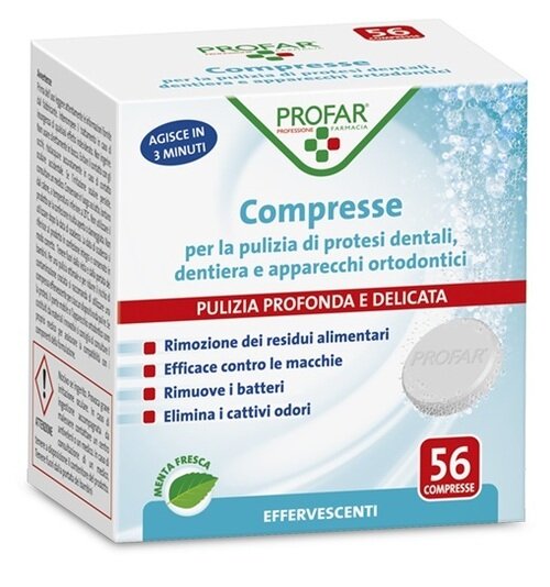 Profar compresse pulizia protesi dentali-dentiera-apparecchi ortodontici 56 pezzi