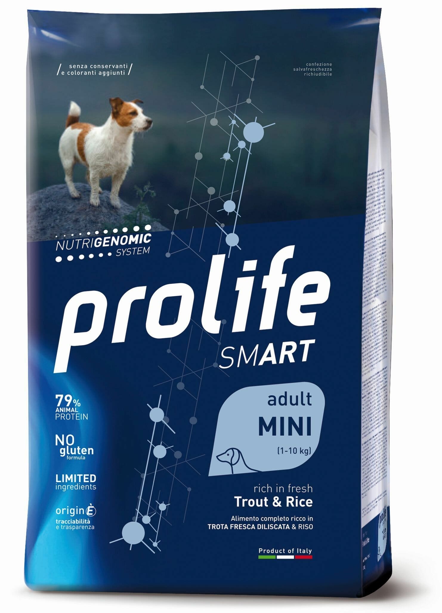 Prolife dog smart trout & rice cibo secco per cani adulti taglia mini sacco 7 kg