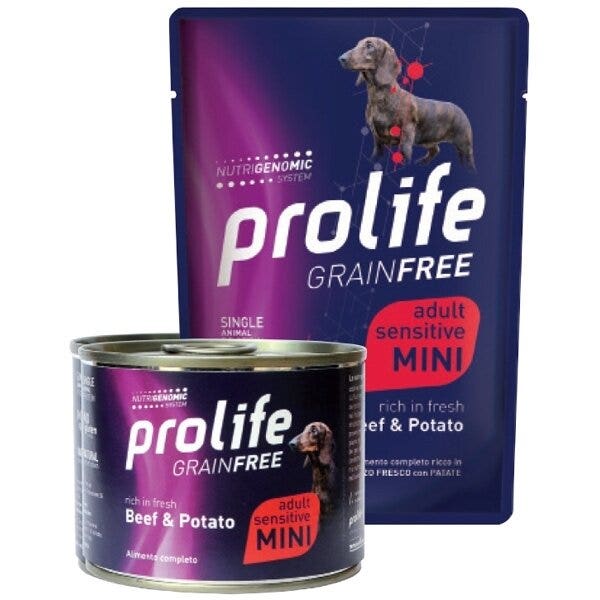 Prolife grain free manzo fresco con patate cibo umido per cani adulti taglia mini lattina 200g