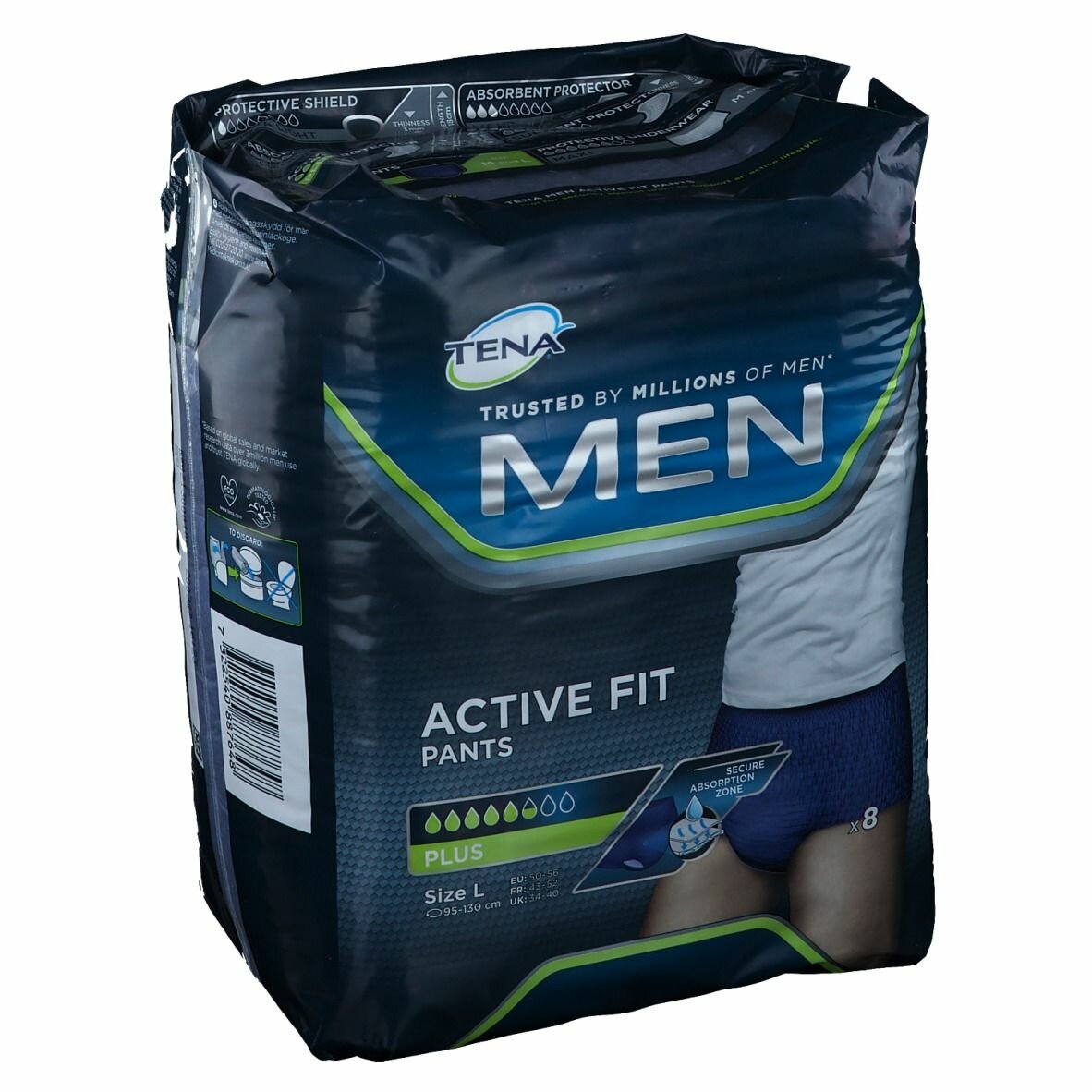 Pull up uomo tena men pants active fit l 8 pezzi