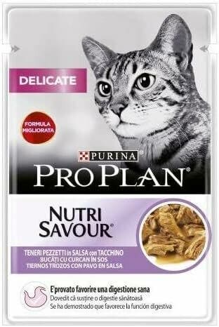 Purina pro plan delicate nutriente savour pezzetti in salsa con tacchino per gatti adulti busta da 85g