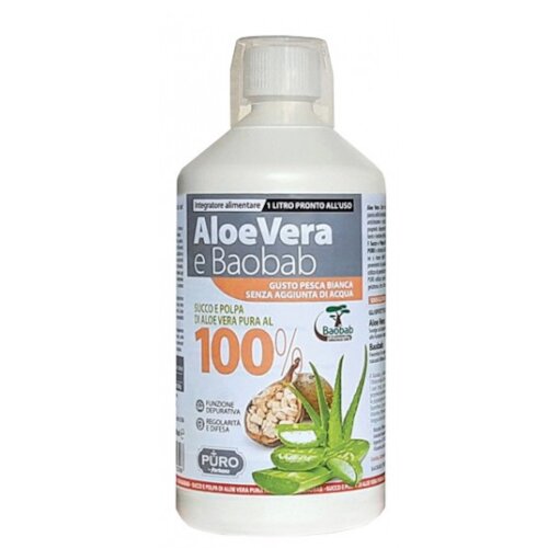 Puro aloe vera succo e polpa 100% + baobab pesca bianca 1 litro