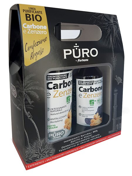 Puro gift collection shampoo bio 250 ml + bagnoschiuma bio 500 ml carbone & zenzero