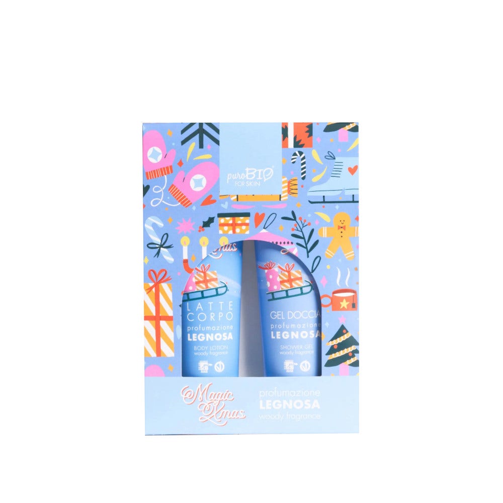 Purobio for skin kit gel doccia e latte corpo da 150 ml fragranza legnosa