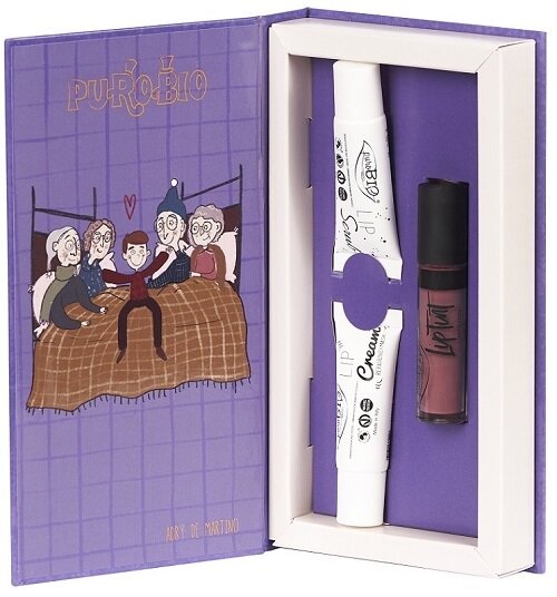 Purobio kit la fabbrica di cioccolato 1 rossetto liquido rosa freddo 04 + 1 scrub labbra + 1 balsamo labbra in crema