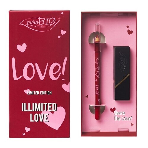 Purobio kit san valentino 1 rossetto labbra + 1 matita labbra