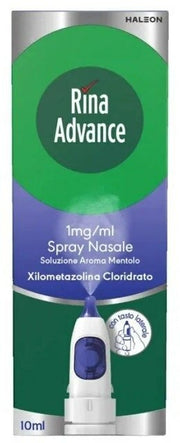 Rinaadvance 1 mg/ml spray nasale soluzione mentolo 1 flacone in hdpe da 10 ml con pompa attivata con tasto laterale
