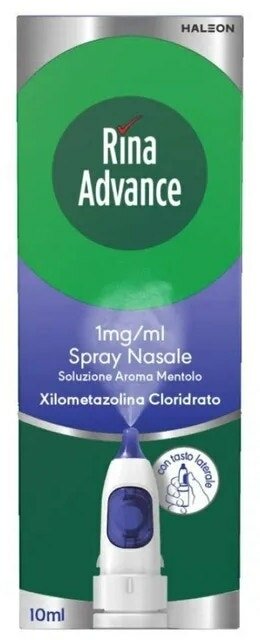 Rinaadvance 1 mg/ml spray nasale soluzione mentolo 1 flacone in hdpe da 10 ml con pompa attivata con tasto laterale