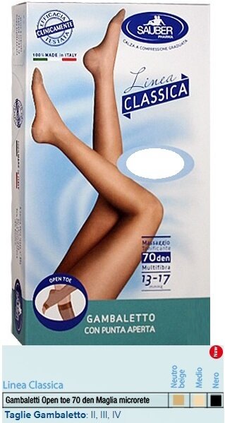 Sauber gambaletto open toe maglia microrete 70 denari colore neutro beige taglia 3 linea classica