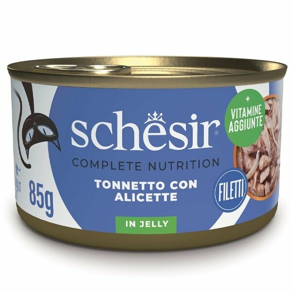 Schesir tonnetto con alicette in gelatina cibo umido gatto adulto lattina 85 g