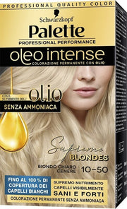 Schwarzkopf palette oleo intense senza ammoniaca con doppio olio attivatore 10-50 biondo cenere 173 g