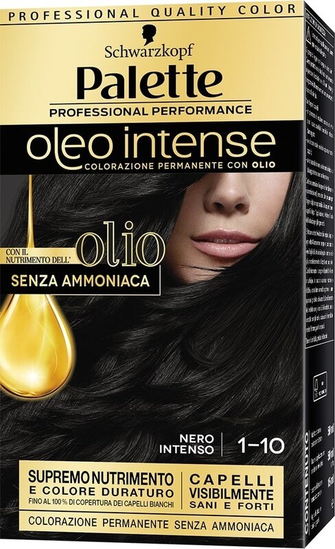 Schwarzkopf palette oleo intense senza ammoniaca con doppio olio attivatore 1-10 nero intenso 173 g