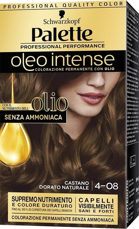 Schwarzkopf palette oleo intense senza ammoniaca con doppio olio attivatore 4-08 castano dorato naturale 173 g