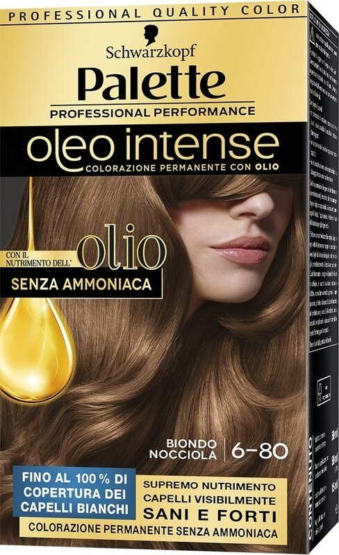 Schwarzkopf palette oleo intense senza ammoniaca con doppio olio attivatore 6-80 biondo nocciola 173 g