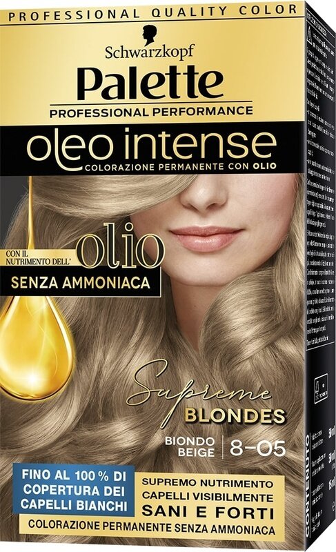 Schwarzkopf palette oleo intense senza ammoniaca con doppio olio attivatore 8-05 biondo beige 173 g