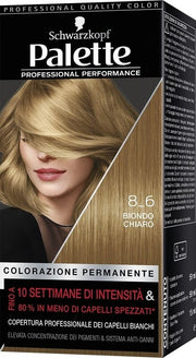 Schwarzkopf palette professional performance colorazione permanente per capelli tonalita' 8-6 biondo chiaro 170 g