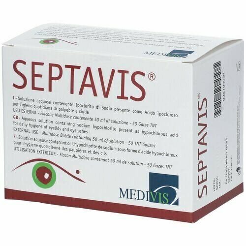 Septavis Soluzione 50 ml + 50 Sarze sterili Pulizia Occhio