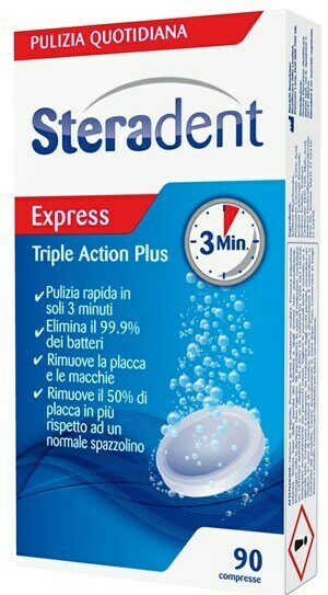 Steradent triple action plus igiene quotidiana dentiera 90 compresse