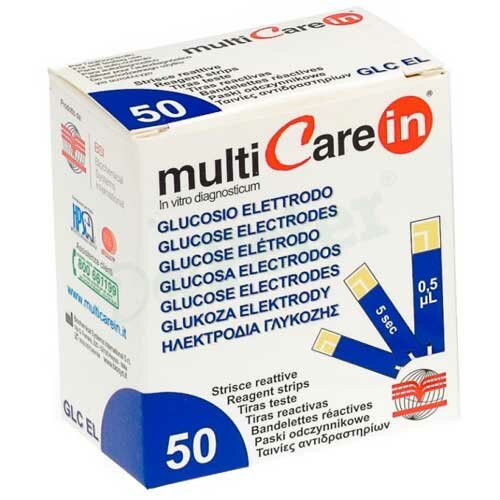 Strisce misurazione glicemia multicare in glucosio elettrodo50 pezzi