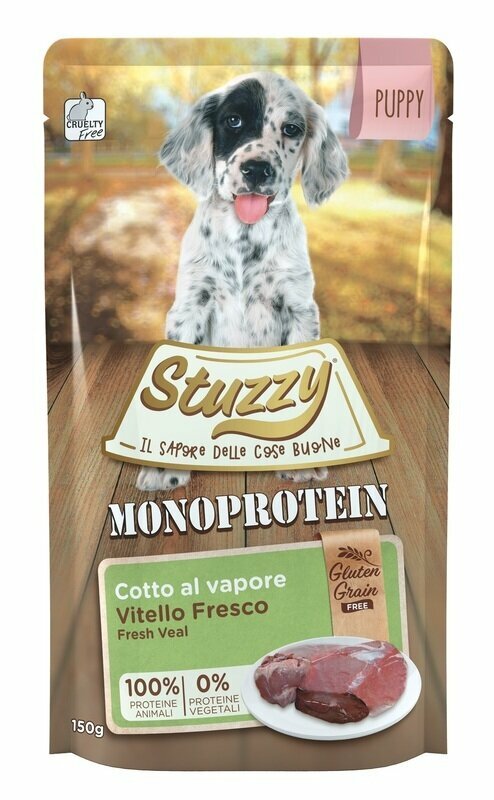 Stuzzy monoprotein per cuccioli con vitello fresco busta 150g