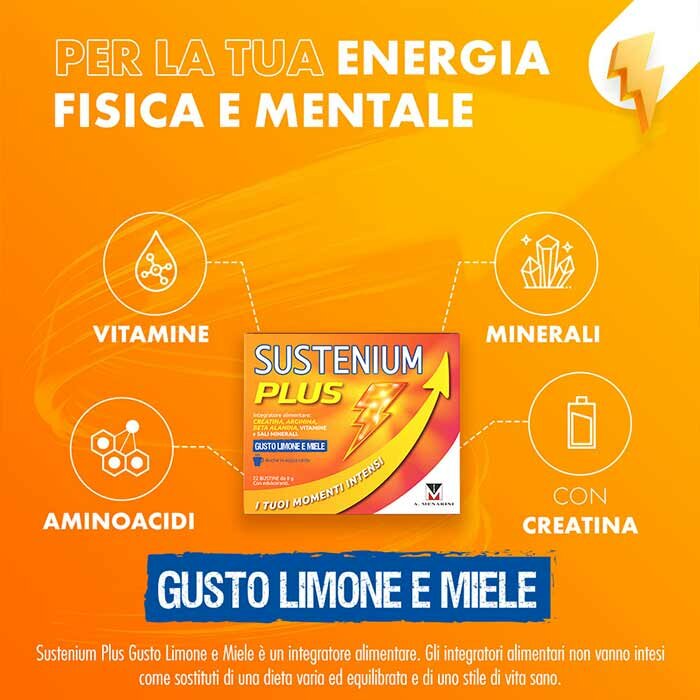 Sustenium plus, integratore energizzante gusto limone e miele 22 bustine