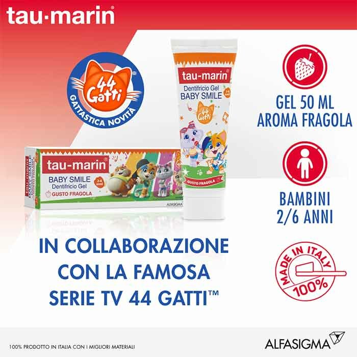 Tau-Marin Baby Smile Dentifricio Gel gusto fragola 44 gatti