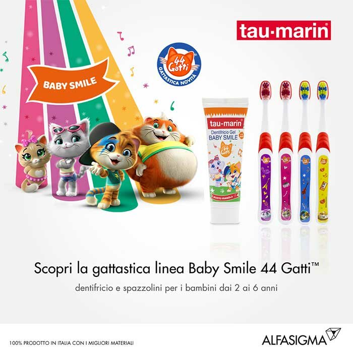 Tau-Marin Baby Smile Dentifricio Gel gusto fragola 44 gatti