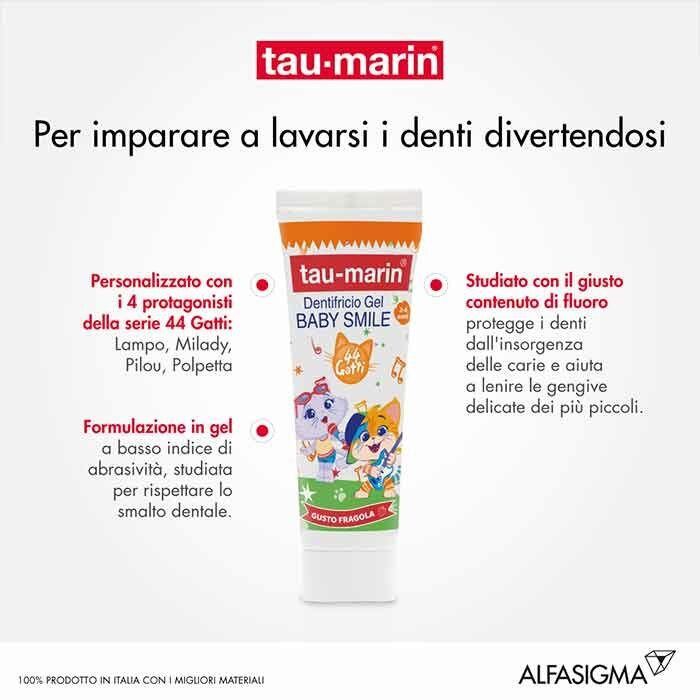 Tau-Marin Baby Smile Dentifricio Gel gusto fragola 44 gatti