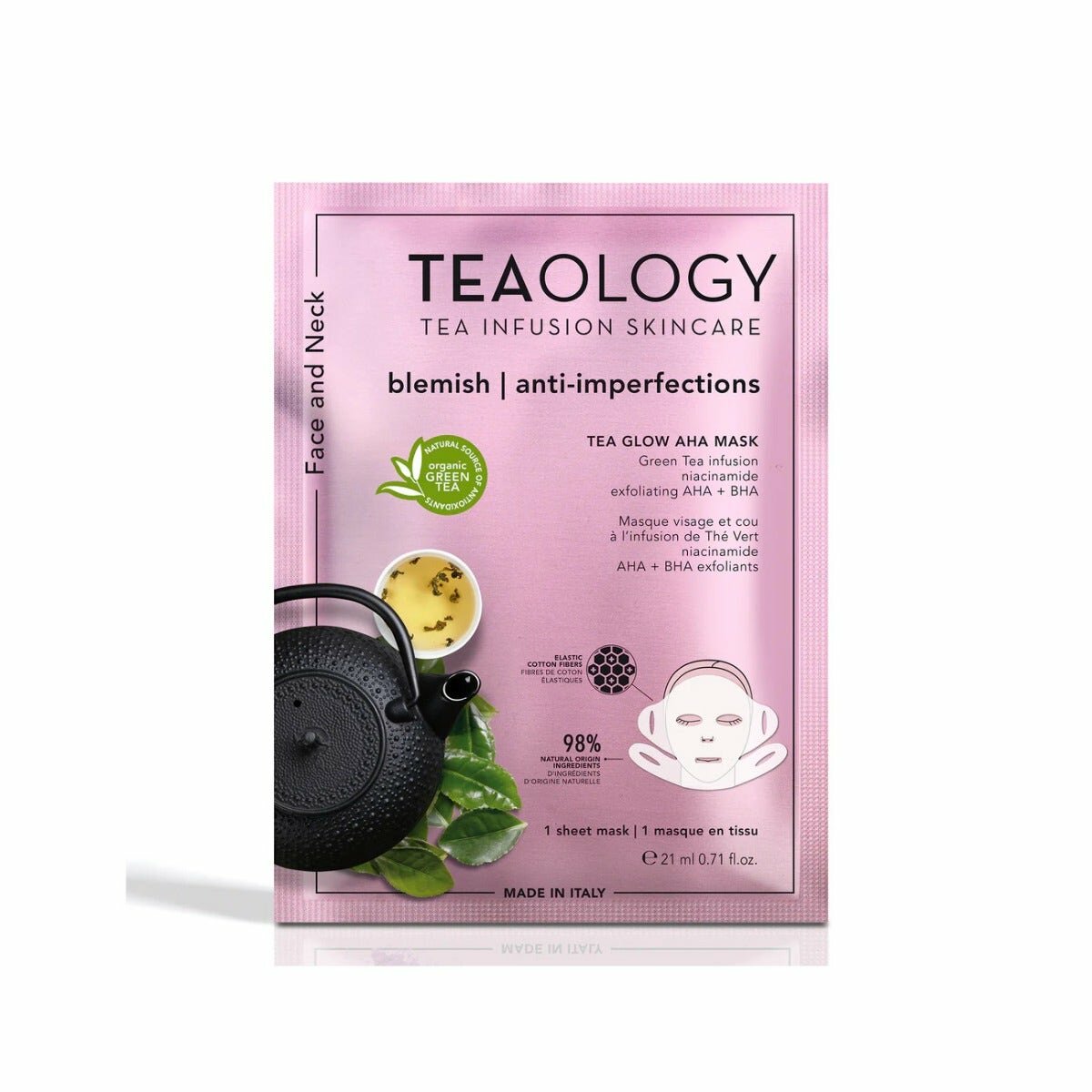 Teaology tea glow aha mask maschera anti-imperfezioni viso/collo con aha 21ml