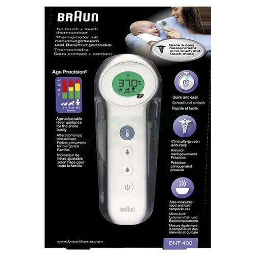 Termometro braun touch + no touch modello bnt400 3 in 1 permisurazione temperatura a distanza della fronte cibo e bagno