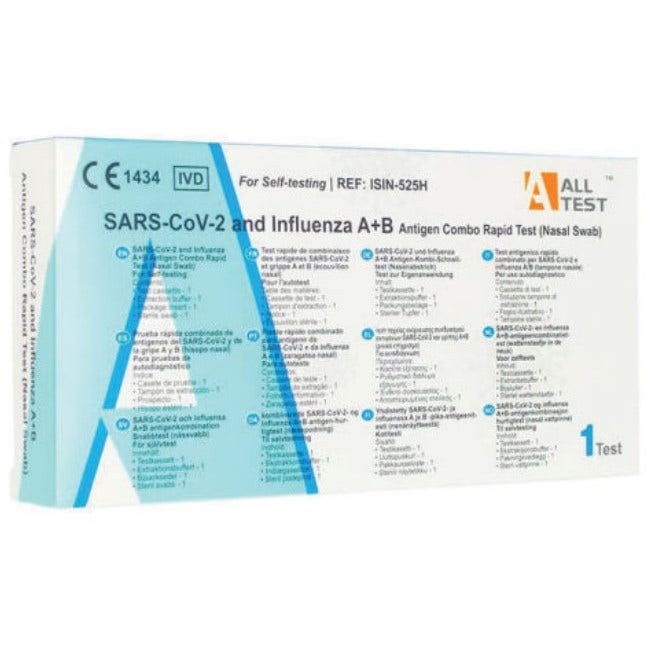 Test antigenico rapido covid-19 alltest autodiagnostico determinazione qualitativa antigeni sars-cov-2 e influenza a+b in tamponi nasali mediante immunocromatografia