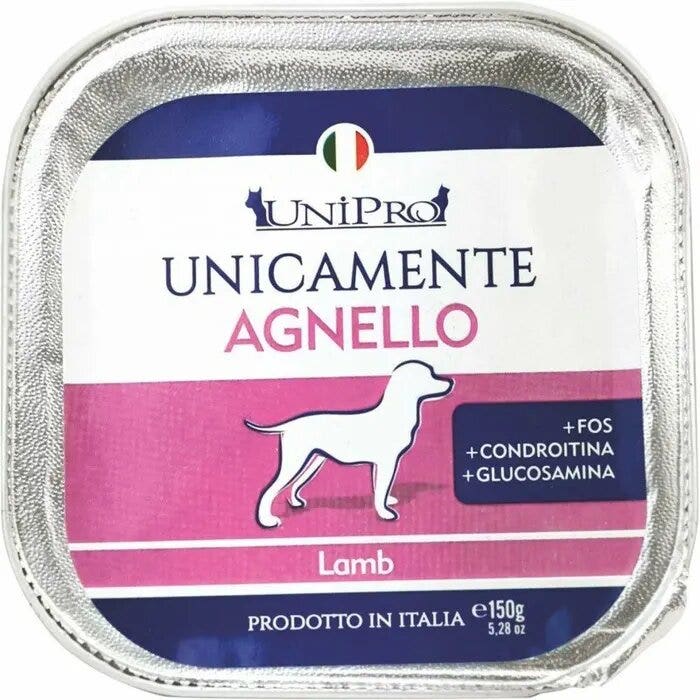 Unipro unicamente agnello cibo umido cani adulti vaschetta 150g