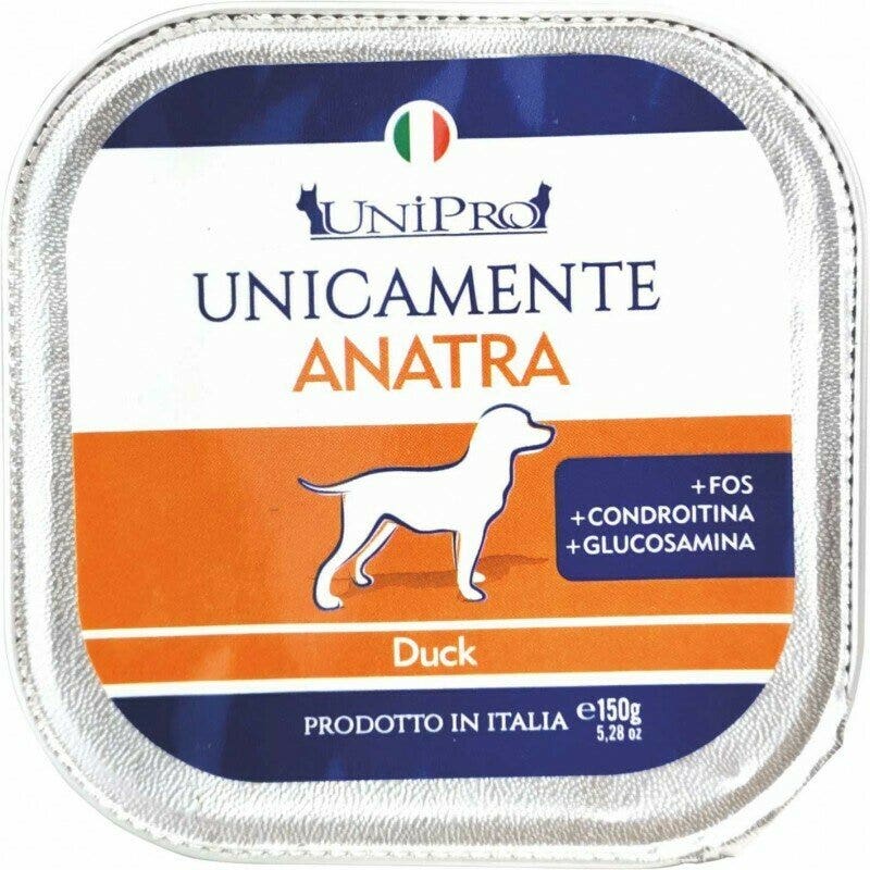 Unipro unicamente anatra cibo umido cani adulti vaschetta 150g
