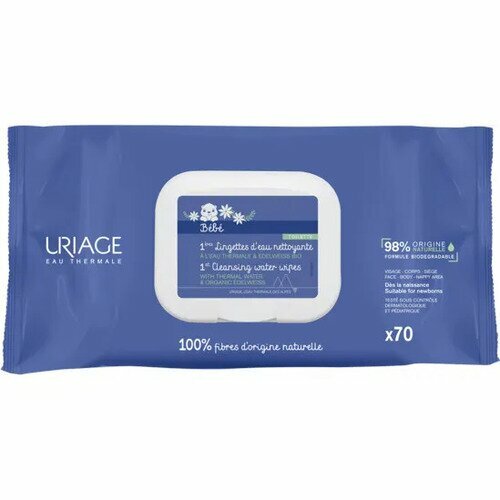 Uriage Bébé Salviette Detergenti All' Acqua Neonati e Bambini 70 Pezzi