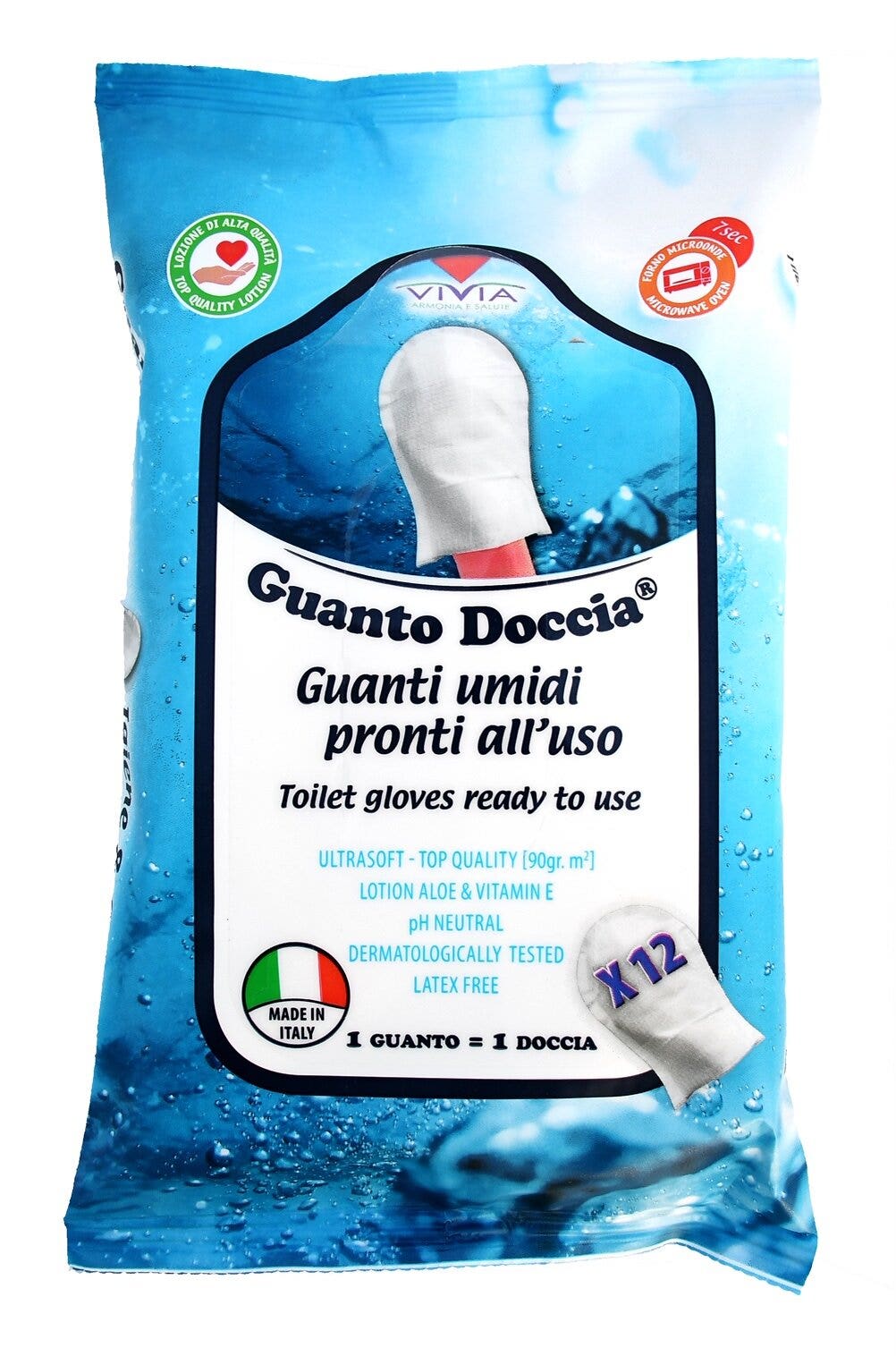 Vivia guanti umidi corpo senza risciacquo 12 pezzi